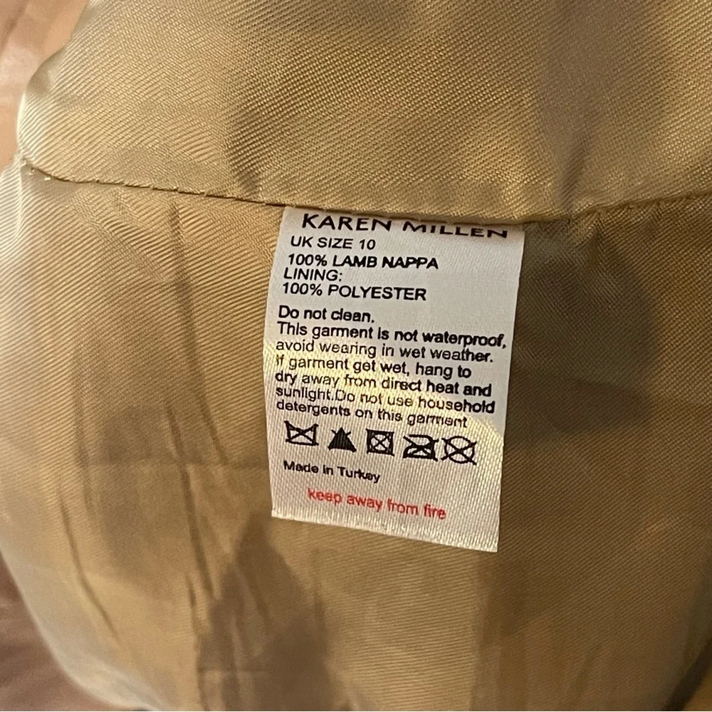 Karen Millen Lamb Leather Forever Short Sleeve Pencil Midi Dress Tan Brown Sz 6 - Picture 6 of 6